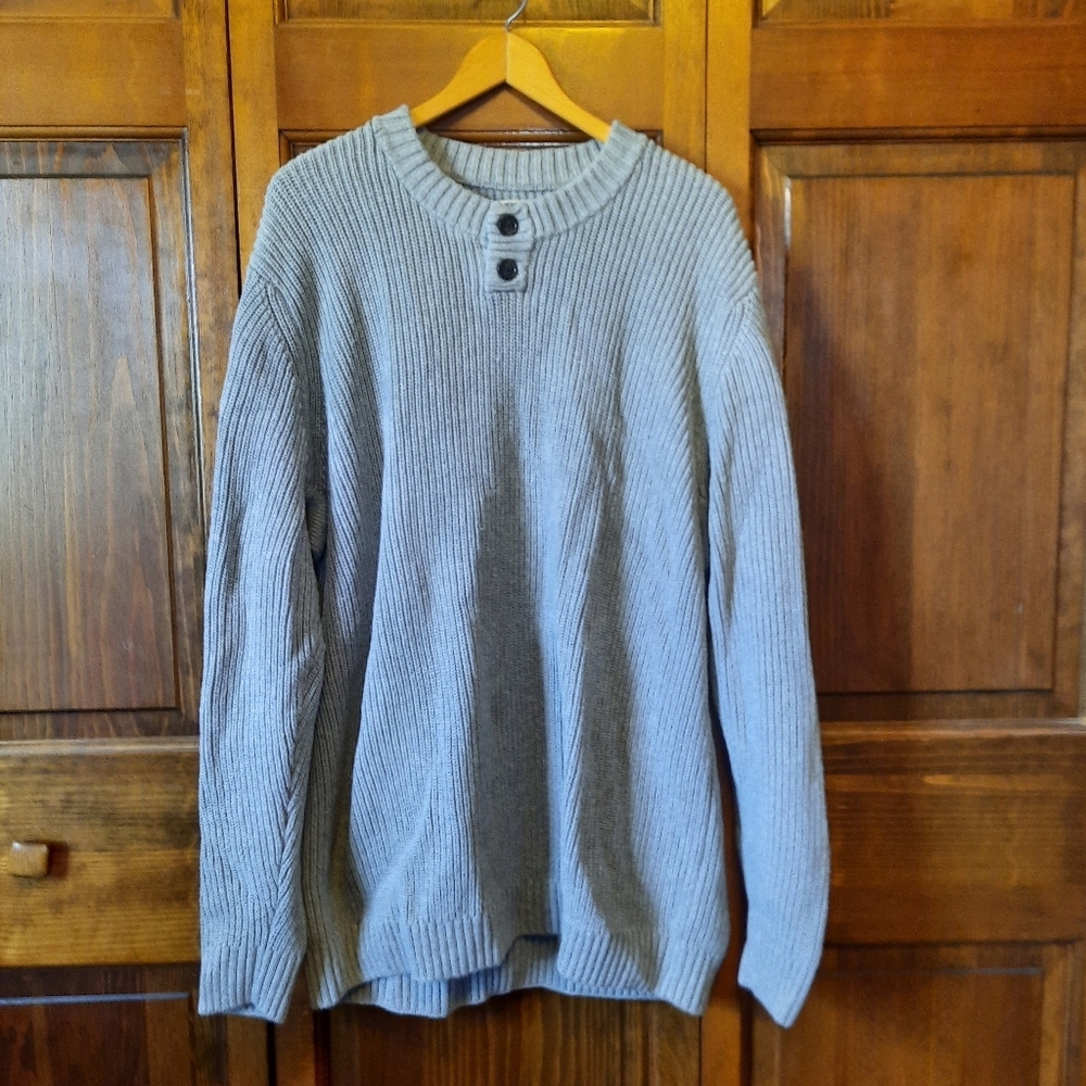 Duluth Trading Co Burly Retirement Henley Sweater Gray Ribbed Knit Size 2XL Tall